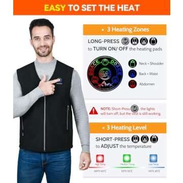 DOACE Heated Vest for Men & Women, Smart heated Jacket, Battery Not Included (US, Alpha, Large, Regular, Regular, Black)