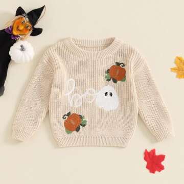 Pivanzore Toddler Baby Girl Boy Halloween Sweater Cute Pumpkin Oversized Sweatshirt 2024 Warm Tops I...