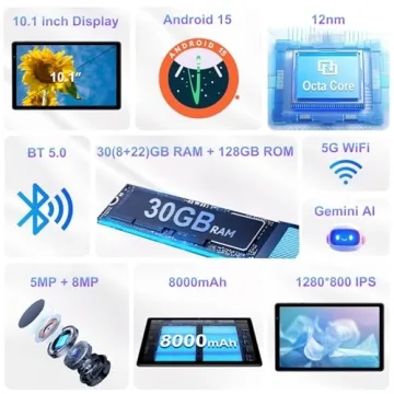 2025 Tablet 10 inch Android 15 - 30GB RAM, 128GB Storage