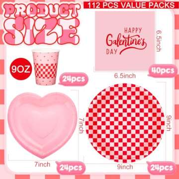 Zhehao 112 Pcs Galentine's Day Party Supplies Set for 24 Guests - Paper Plates, Cups, Napkins & Cutl...