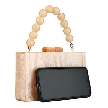 Gets Acrylic Clutch Purse for Women with Acrylic Beads Chain Cute Purses and Handbags for Women Wedding Banquet (X Apricot)