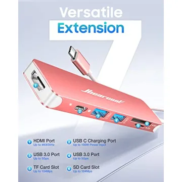 Hiearcool 7-in-1 USB C Hub for MacBook & More - Rose Gold