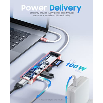 Hiearcool 7-in-1 USB C Hub for MacBook & More - Rose Gold