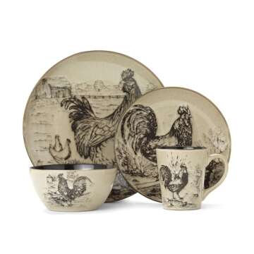 Elegant Pfaltzgraff Homespun Rooster Dinnerware Set