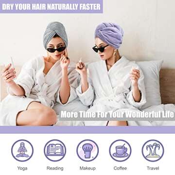 Poyday Microfiber Hair Towel Drying Wrap: 2Pack Head Dry Towel Twist Drying Turban Anti Frizz Long Q...