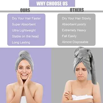 Poyday Microfiber Hair Towel Drying Wrap: 2Pack Head Dry Towel Twist Drying Turban Anti Frizz Long Quick Rapid Absorbent Women Wet Plopping Curly Hair Towel Twisty for Girls Kids Button(Gray/Purple)