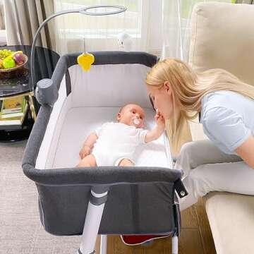 RONBEI Bassinet with Wheels - Stylish & Safe Bedside Sleeper
