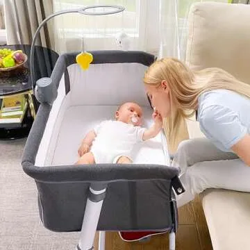 RONBEI Bassinet with Wheels - Stylish & Safe Bedside Sleeper