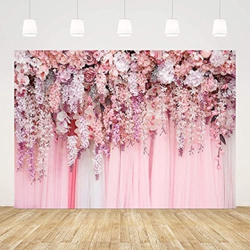 ABLIN 7x5ft Pink Floral Wall Backdrop Girls Rose Bridal Shower Wedding Anniversary Flowers Baby Girl...