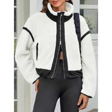 Tankaneo Women's Color Block Fleece Jacket for Winter