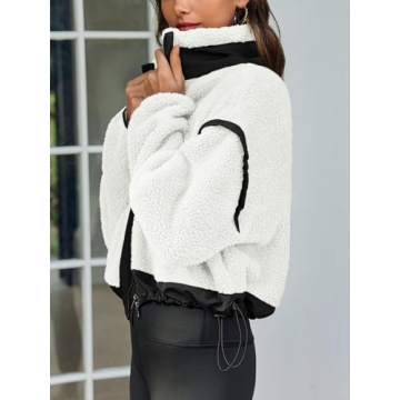 Tankaneo Women's Color Block Fleece Jacket for Winter