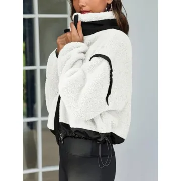 Tankaneo Women's Color Block Fleece Jacket for Winter