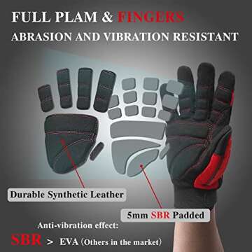 HANDLANDY Anti Vibration Gloves, SBR Padding, TPR Protector Impact Gloves, Men Mechanic Work Gloves ...