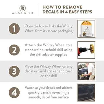 Whizzy Wheel 4 Inch Decal Remover Eraser Wheel - Easily Remove Car Stickers, Adhesive, Glass, Metal, Emblem, Vinyl and Pinstripes - Rubber Wheel with Drill Adapter for Quick and No Scratch Application