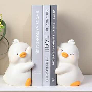 JARPSIRY Cute Hug Ducks Decorative Bookends, Unique Book Ends to Hold Books Creative Resin Book Holder Stopper for Home Office Desk Bookshelf Decoration