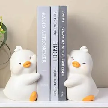 JARPSIRY Cute Hug Ducks Decorative Bookends, Unique Book Ends to Hold Books Creative Resin Book Holder Stopper for Home Office Desk Bookshelf Decoration