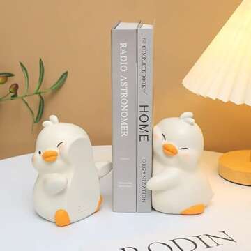 JARPSIRY Cute Hug Ducks Decorative Bookends, Unique Book Ends to Hold Books Creative Resin Book Holder Stopper for Home Office Desk Bookshelf Decoration