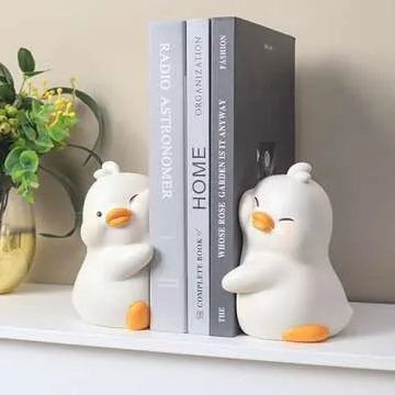 JARPSIRY Cute Hug Ducks Decorative Bookends, Unique Book Ends to Hold Books Creative Resin Book Holder Stopper for Home Office Desk Bookshelf Decoration