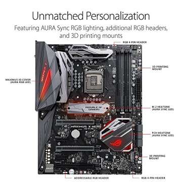 ASUS ROG Maximus X Hero LGA1151 (Intel 8th Gen) DDR4 DP HDMI M.2 Z370 ATX Gaming Motherboard with on...