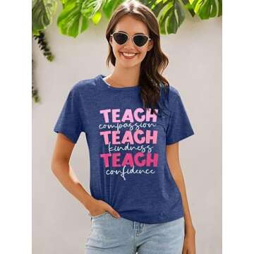 SFHFY Teacher Shirt Womens Wildflowers Letter Teacher Plant Shirts Shirts Flowers Graphic Short Sleeve Tee