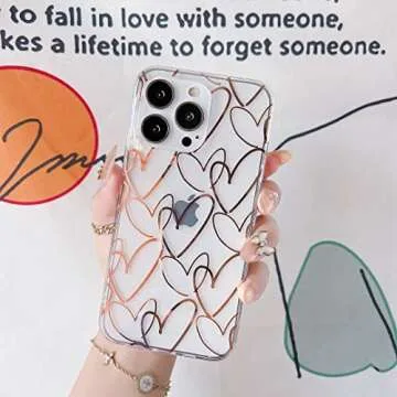 Jmltech Compatible with iPhone 13 Pro Max Case Clear Cute Girly Women Luxury Heart Clear Slim Thin Silicone Bumper Hard Back Protective Phone Case for iPhone 13 Pro Max 6.7 INCH