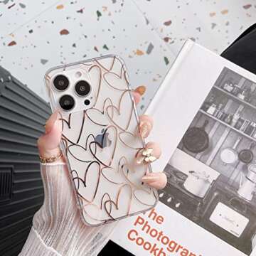 Jmltech Compatible with iPhone 13 Pro Max Case Clear Cute Girly Women Luxury Heart Clear Slim Thin Silicone Bumper Hard Back Protective Phone Case for iPhone 13 Pro Max 6.7 INCH