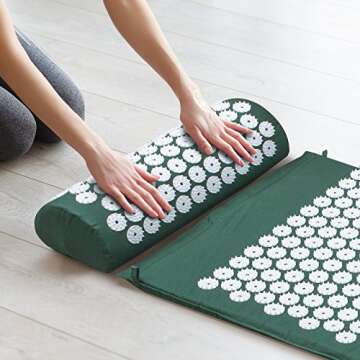 Sivan Back and Neck Pain Relief Acupressure Mat and Pillow Set, Chronic Back Pain Treatment - Relieves Your Stress of Lower Upper Back and Sciatic Pain - Green