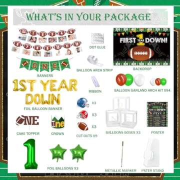 Fiesec First Year Down Football Birthday Party Decorations, Football Touchdown 1st Birthday Decorati...