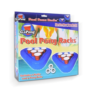 GoPong Pool Pong Rack Floating Beer Pong Set, Includes 2 Rafts and 3 Pong Balls