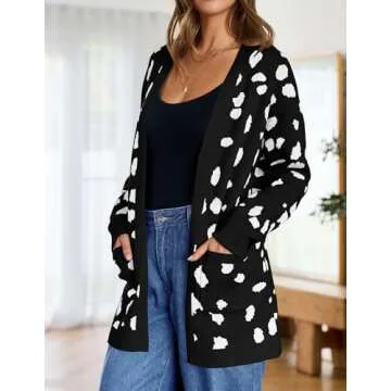 ZESICA Women's Fall Winter Long Sleeves Open Front Leopard Print Knitted Sweater Cardigan Coat Outwe...