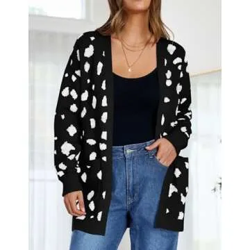 ZESICA Women's Stylish Leopard Print Cardigan Sweater