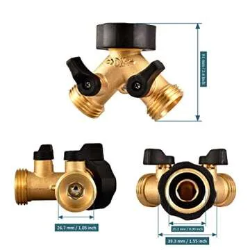 Garden Hose Splitter 2 Way Heavy Duty Brass Y Valve Hose Connector Spigot Adapter with Comfort Grip (1 pack)