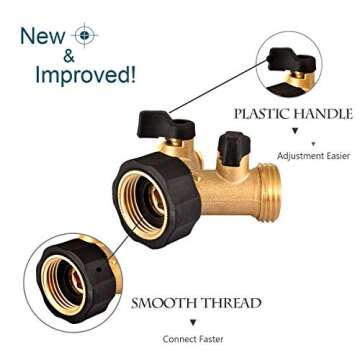 Garden Hose Splitter 2 Way Heavy Duty Brass Y Valve Hose Connector Spigot Adapter with Comfort Grip (1 pack)