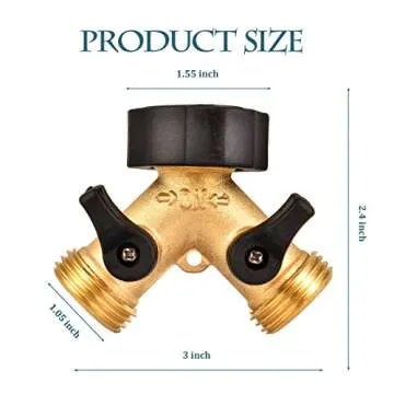 Garden Hose Splitter 2 Way Heavy Duty Brass Y Valve Hose Connector Spigot Adapter with Comfort Grip (1 pack)