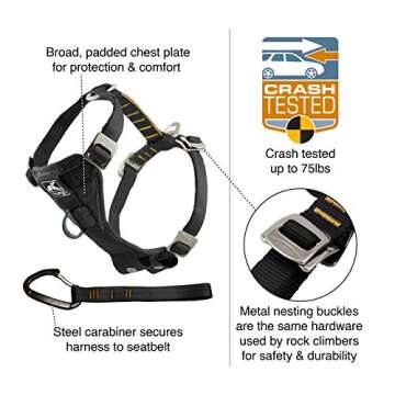 Kurgo Enhanced Strength Tru-Fit Smart Dog Harness, Black, Large - Crash Tested Car Safety Harness fo...
