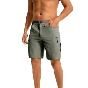 Dababell Men's Cargo Shorts, Quick-Dry Hiking Outdoor Shorts with 5 Pockets Stretch Green 2XL