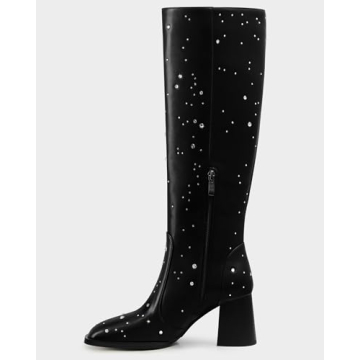 MUCCCUTE Knee High Boots for Women with Rhinestone Design