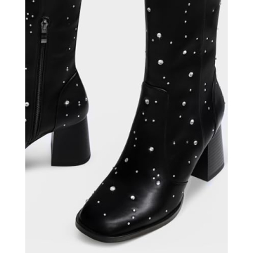 MUCCCUTE Knee High Boots for Women with Rhinestone Design