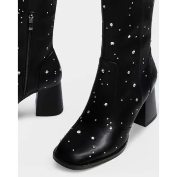 MUCCCUTE Knee High Boots for Women with Rhinestone Design