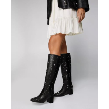 MUCCCUTE Knee High Boots for Women with Rhinestone Design