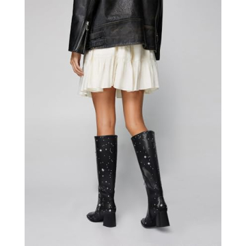 MUCCCUTE Knee High Boots for Women with Rhinestone Design