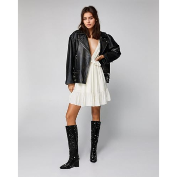 MUCCCUTE Knee High Boots for Women with Rhinestone Design