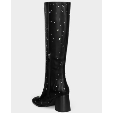 MUCCCUTE Knee High Boots for Women with Rhinestone Design