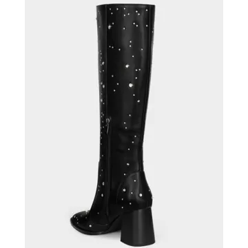 MUCCCUTE Knee High Boots for Women with Rhinestone Design