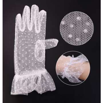 PENTA ANGEL Short Lace Gloves 1960s Vintage Classy Polka Dot Courtesy Tea Party Mesh Gloves for Brid...