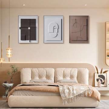 homary Japandi Canvas Wall Art Sets of 3, Modern Abstract Art Painting Hanging Wall Decor Set with Rectangle Frame