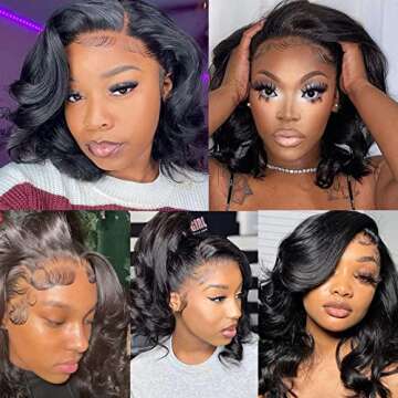ISEE Human Hair Lace Front Wigs Short Bob Wigs Body Wave Human Hair Wigs For Black Women 13X4 Lace Front Bob Wigs Pre Plucked Hairline 12 Inch