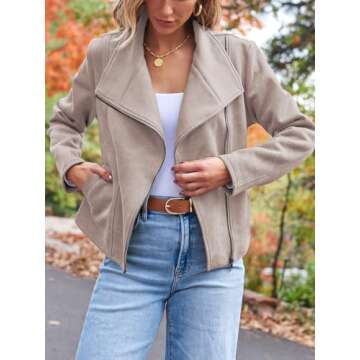 AUTOMET Womens Faux Leather Jackets Suede Fall Fashion 2025 Outfits Winter Clothes Open Front Cropped Coat Outwear Apricot L