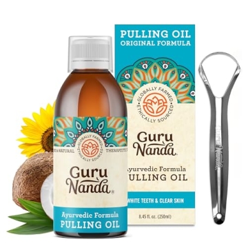 GuruNanda Original Oil Pulling with Tongue Scraper, Alcohol & Fluoride Free Mouthwash for Teeth & Gu...