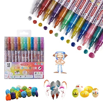 DUORRYAN Glitter Markers - 12 Metallic Paint Pens Set for Creative Crafts